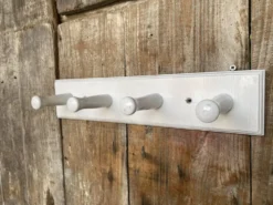 Patère Ancienne Porte Manteau Mural x4 Bois Blanc Vintage #E433