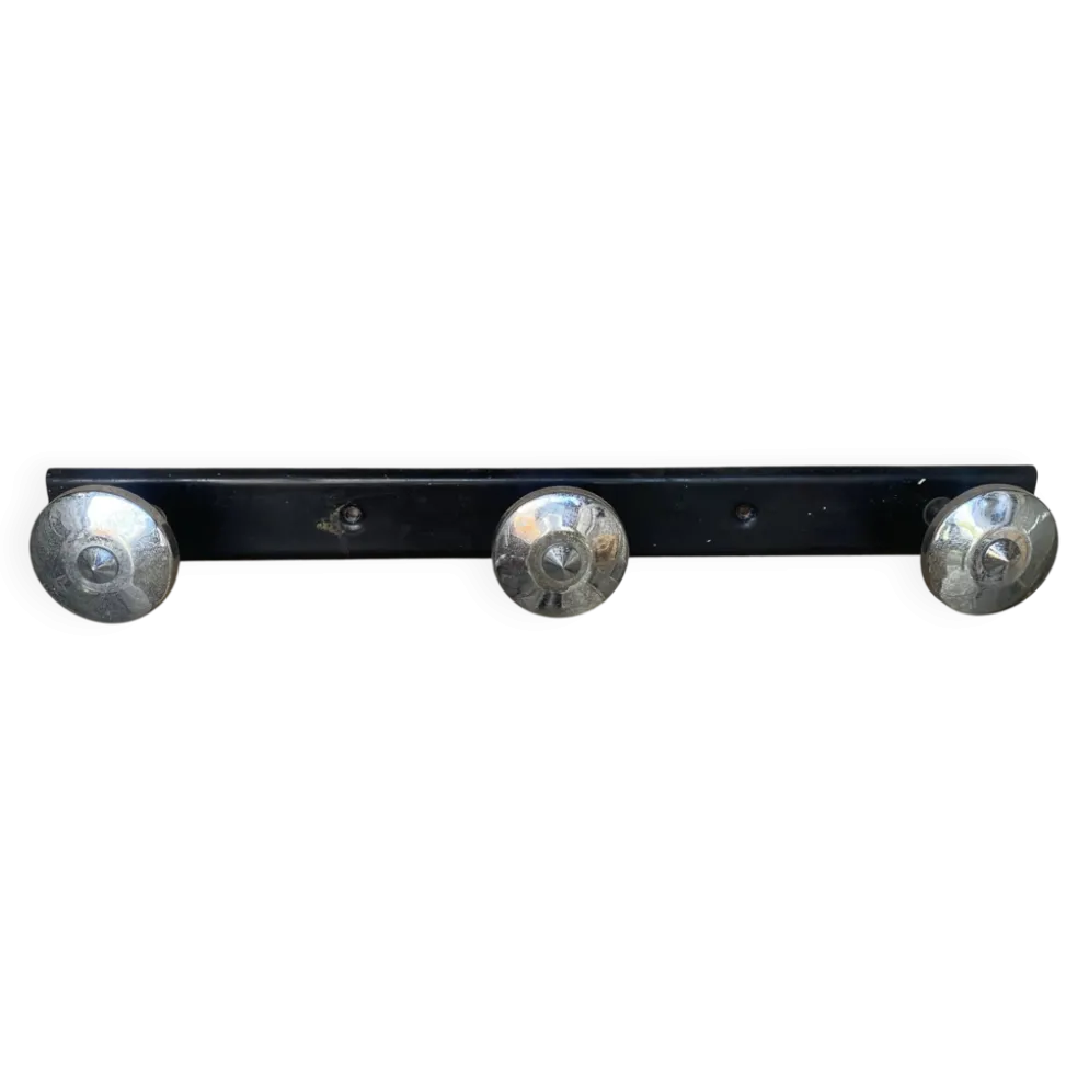 Patère ancienne, porte-manteau en métal noir et chromé vintage