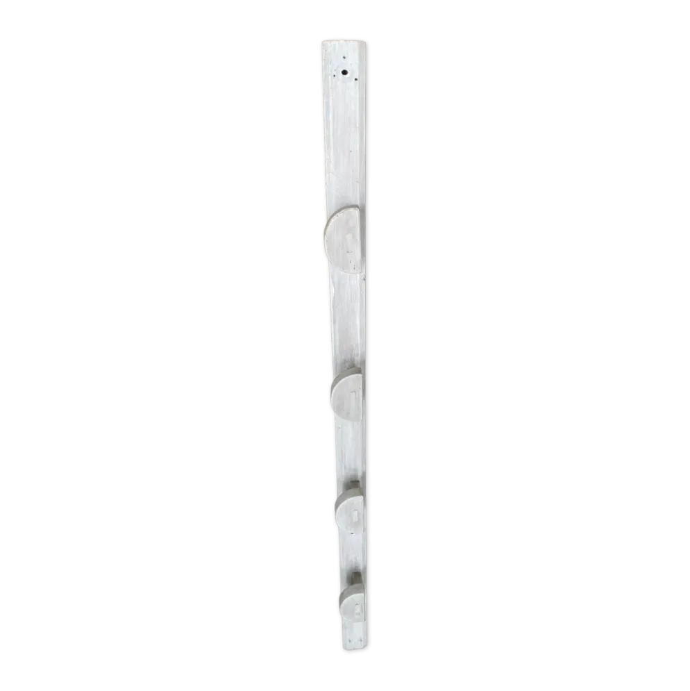 Patère ancienne, porte-manteau mural en bois blanc, années 60