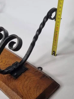 Patère murale en bois massif et fer forgé, style rustique, 59 cm