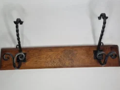 Patère murale en bois massif et fer forgé, style rustique, 59 cm