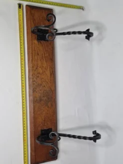 Patère murale en bois massif et fer forgé, style rustique, 59 cm