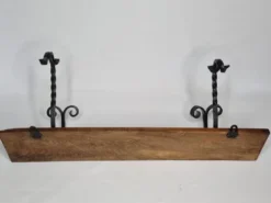 Patère murale en bois massif et fer forgé, style rustique, 59 cm