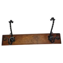 Patère murale en bois massif et fer forgé, style rustique, 59 cm