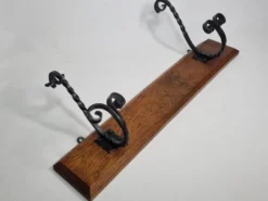 Patère murale en bois massif et fer forgé, style rustique, 59 cm
