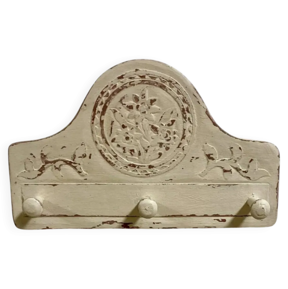 Patère murale vintage bohème – bois patiné, pièce unique