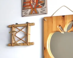 Patère porte manteau en rotin et métal, années 50
