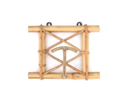 Patère porte manteau en rotin et métal, années 50