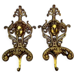 2 patères cariatides en laiton massif Art Nouveau Jugendstil
