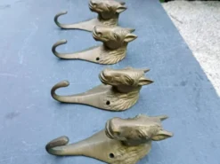 4 patères cheval en laiton massif vintage