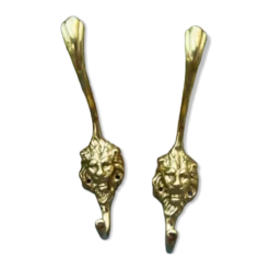 2 patères lion en laiton massif Art Nouveau