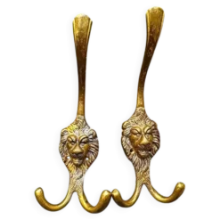2 patères lion en laiton massif Art Nouveau