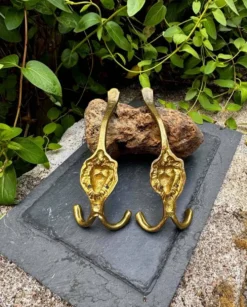 2 patères lion en laiton massif Art Nouveau
