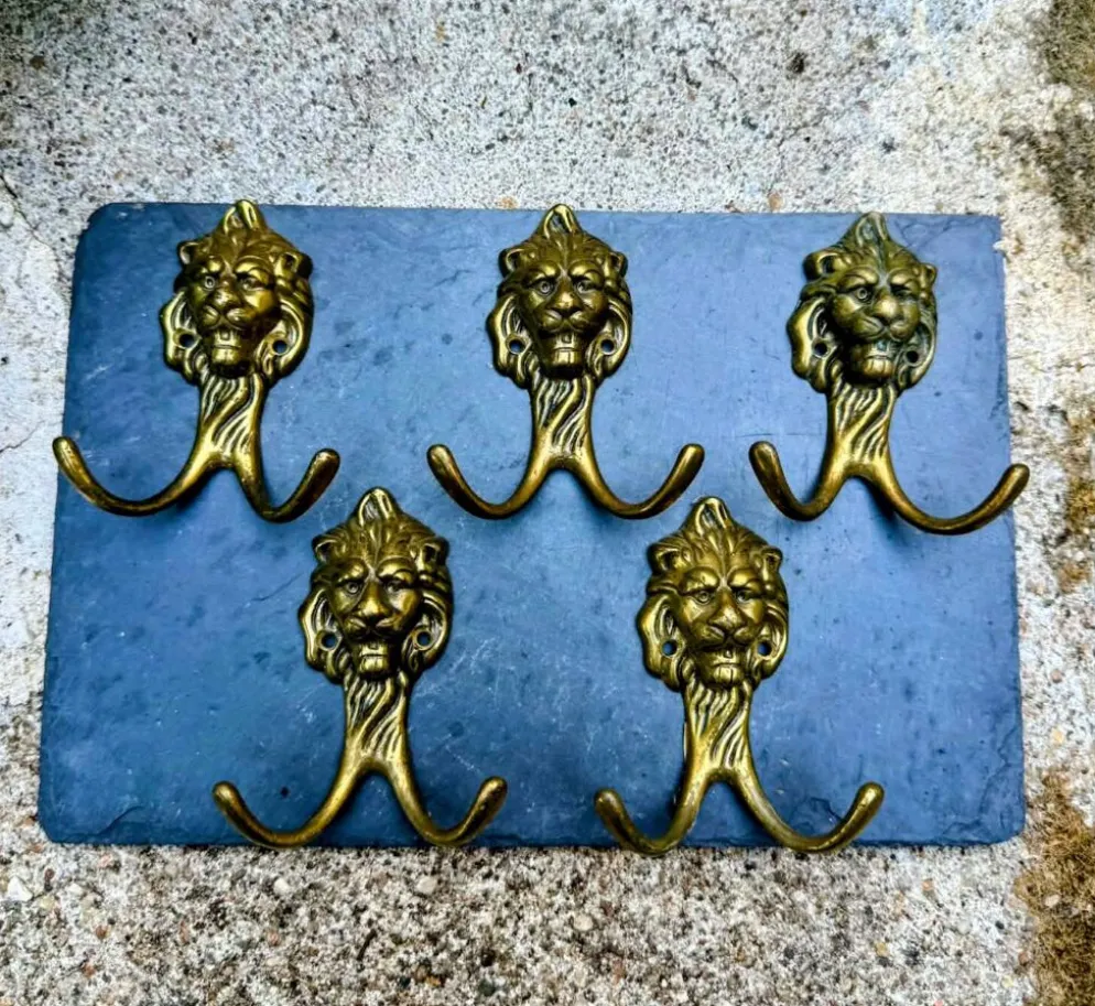 5 patères lion en laiton massif Art Nouveau