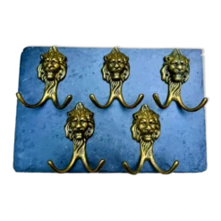 5 patères lion en laiton massif Art Nouveau