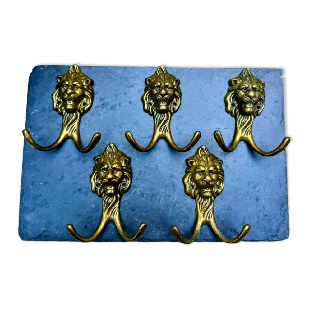 5 patères lion en laiton massif Art Nouveau
