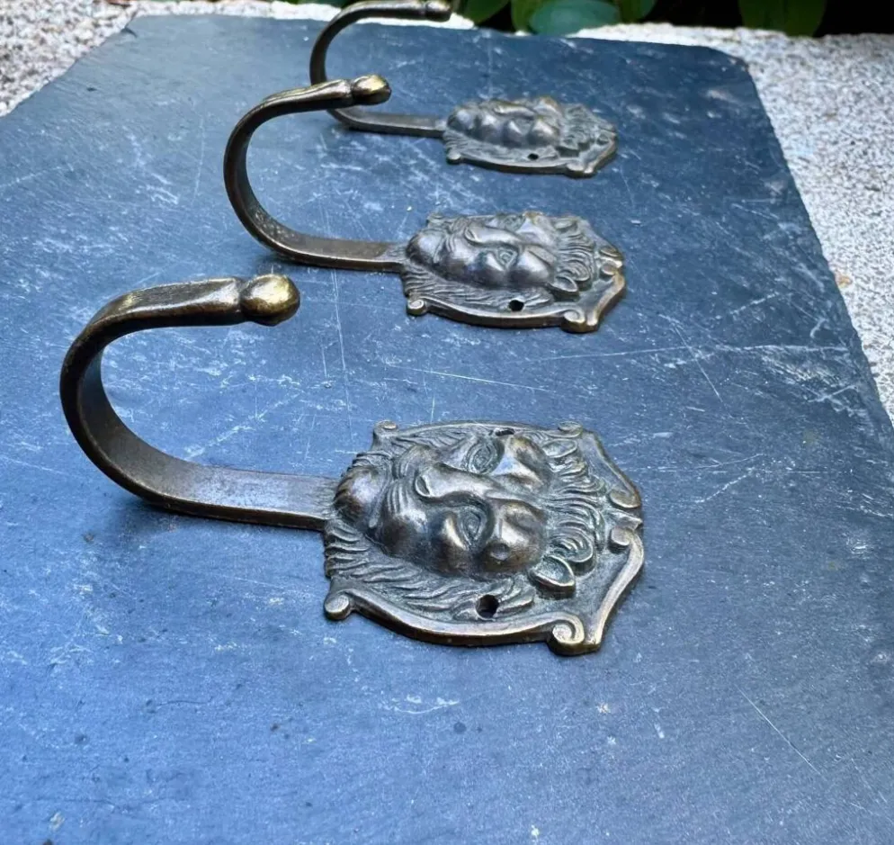 3 patères lion en laiton massif baroque