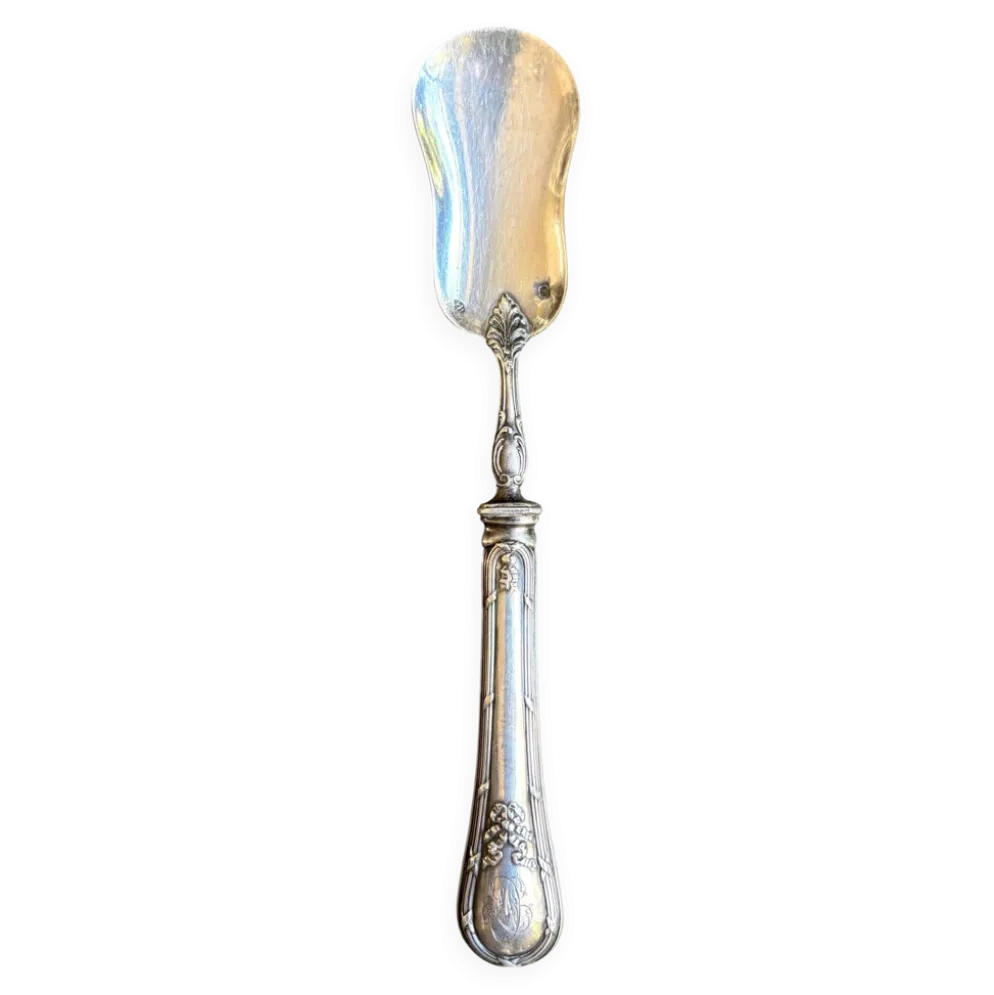 Pelle à mignardise Perrin, couvert de service en argent chiffré "DL"