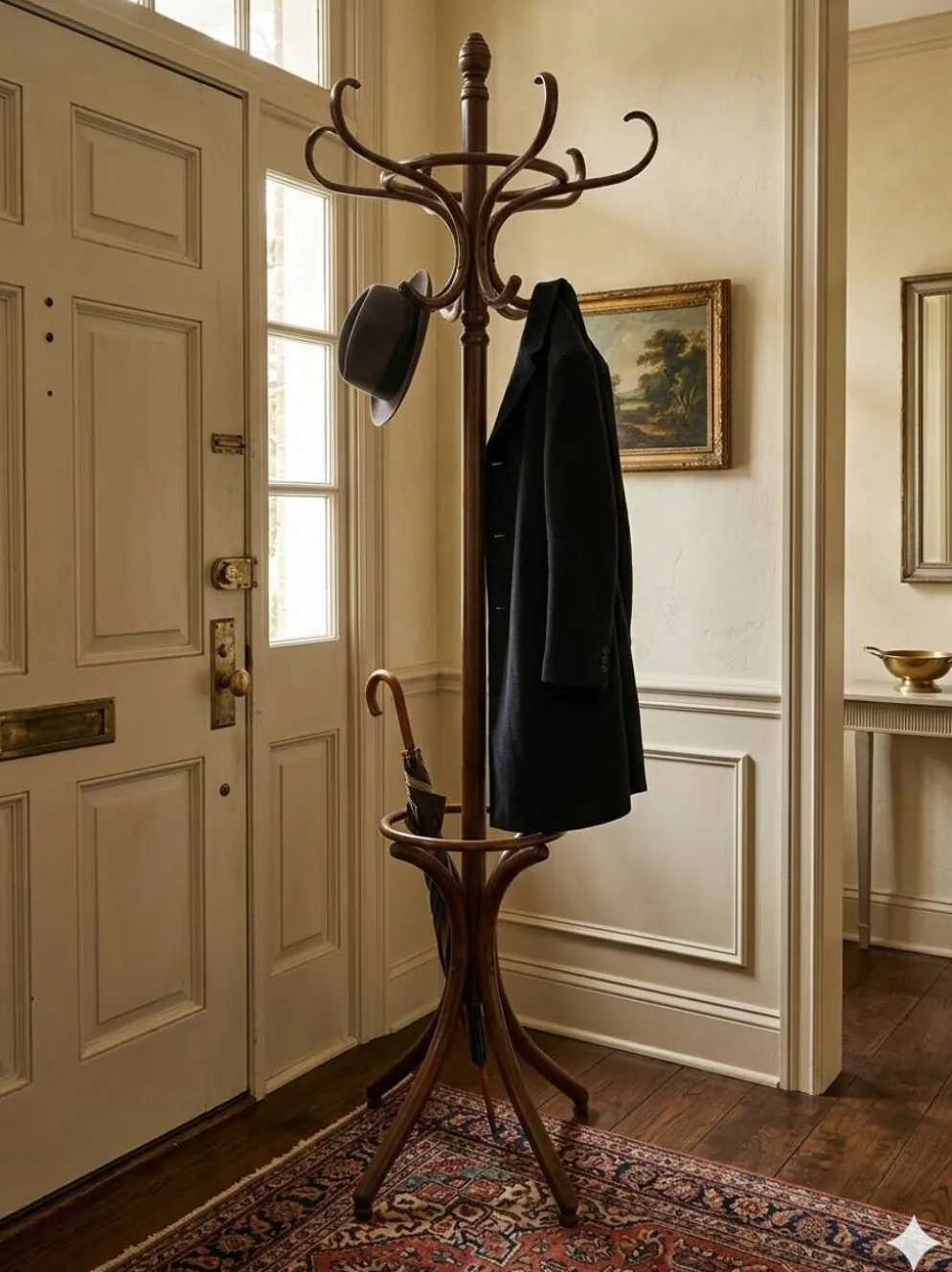 Perroquet ancien en bois courbé + porte parapluie