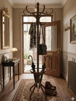 Perroquet ancien en bois courbé + porte parapluie