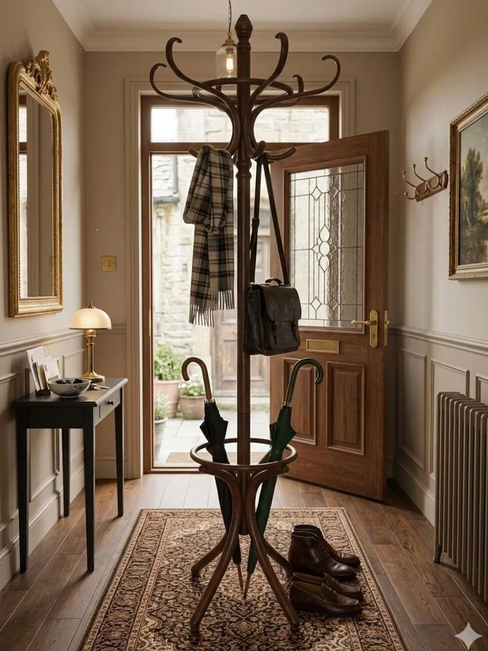 Perroquet ancien en bois courbé + porte parapluie