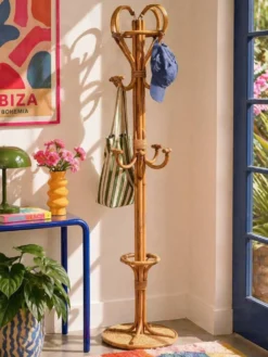 Perroquet portemanteau en rotin vintage 1970