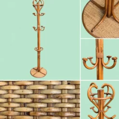Perroquet portemanteau en rotin vintage 1970