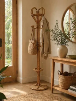 Perroquet portemanteau en rotin vintage 1970