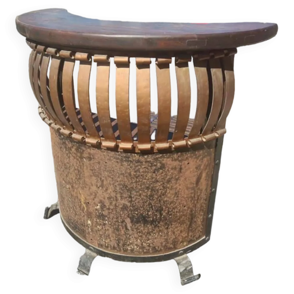 Petit bar en acier , cuivre et chêne vers 1960