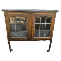 Petit buffet vitré Art nouveau en chêne et verre plombé