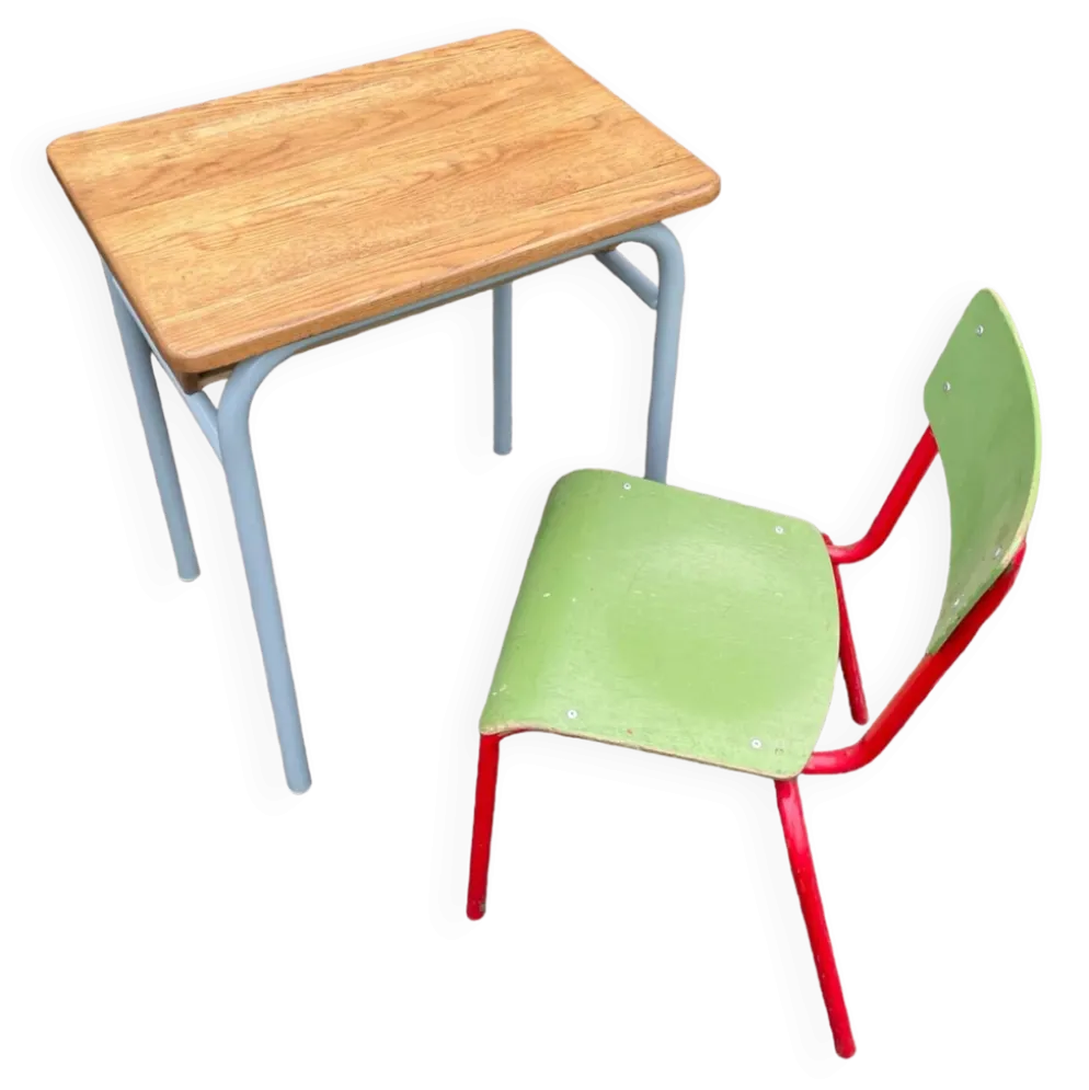 Petit bureau d’écolier et sa chaise vintage