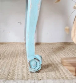 Petit chevet vintage bois patiné bleu azur