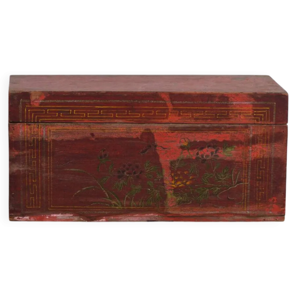 Petit coffre ancien à motifs floraux (vers 1900) #19