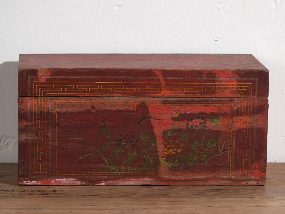 Petit coffre ancien à motifs floraux (vers 1900) #19