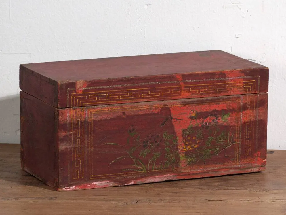 Petit coffre ancien à motifs floraux (vers 1900) #19