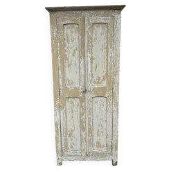 Petite armoire ancienne patine blanche dégradée