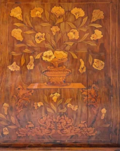 Petite armoire vitrine néerlandaise ancienne en marqueterie florale