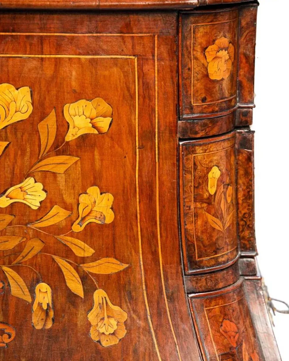 Petite armoire vitrine néerlandaise ancienne en marqueterie florale