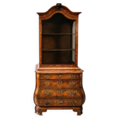 Petite armoire vitrine néerlandaise ancienne en marqueterie florale