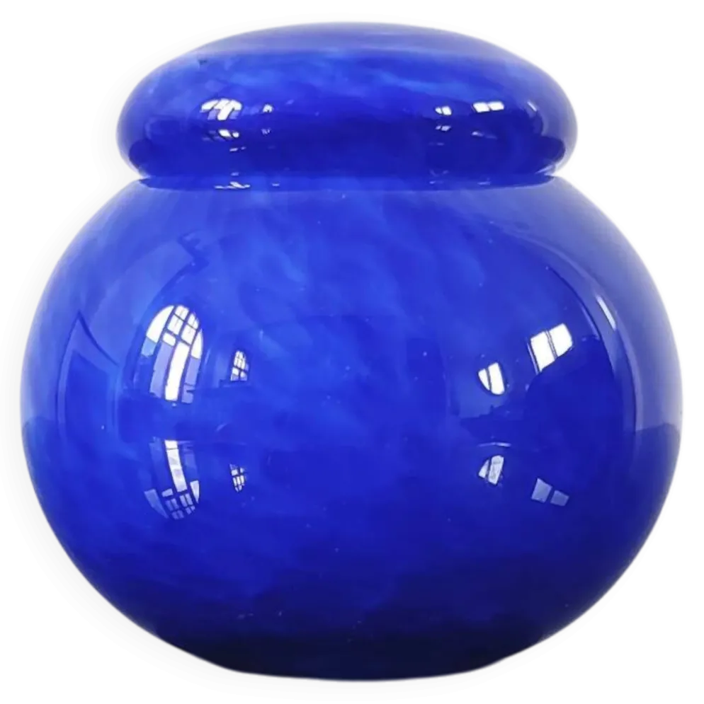 Petite boîte en verre soufflé artisanal bleu cobalt