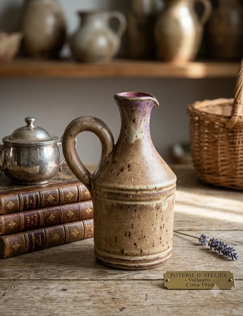 Petite carafe / pichet vintage en grès pyrité moucheté — Céramique d'a