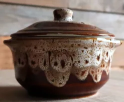 Petite cassolette / Sucrier vintage en grès flammé – Style Revol