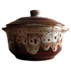 Petite cassolette / Sucrier vintage en grès flammé – Style Revol