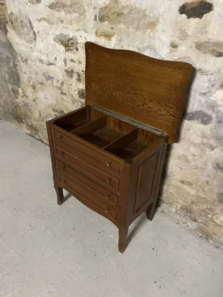 Petite commode en bois 3 tiroirs et plateau ouvrant – meuble d’appoint