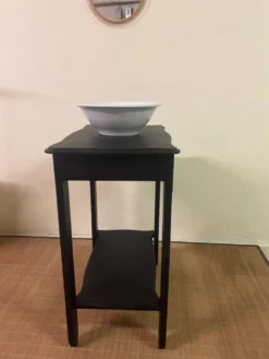 Petite console Art déco revisitée – bois noir mat avec tiroir