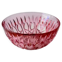 Petite coupelle vintage en verre rose à décor floral – Fr années 60/70