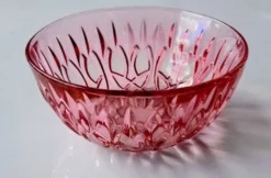 Petite coupelle vintage en verre rose à décor floral – Fr années 60/70