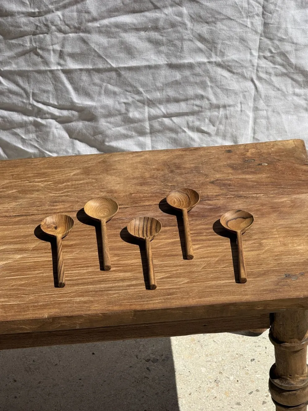 Petite cuiller, ustensile de cuisine ronde en teck L16 D2