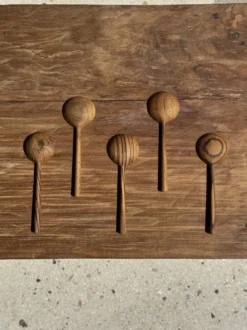 Petite cuiller, ustensile de cuisine ronde en teck L16 D2
