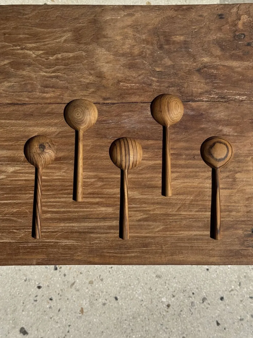 Petite cuiller, ustensile de cuisine ronde en teck L16 D2